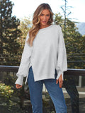 Slit Round Neck Long Sleeve Sweatshirt - Trendsi