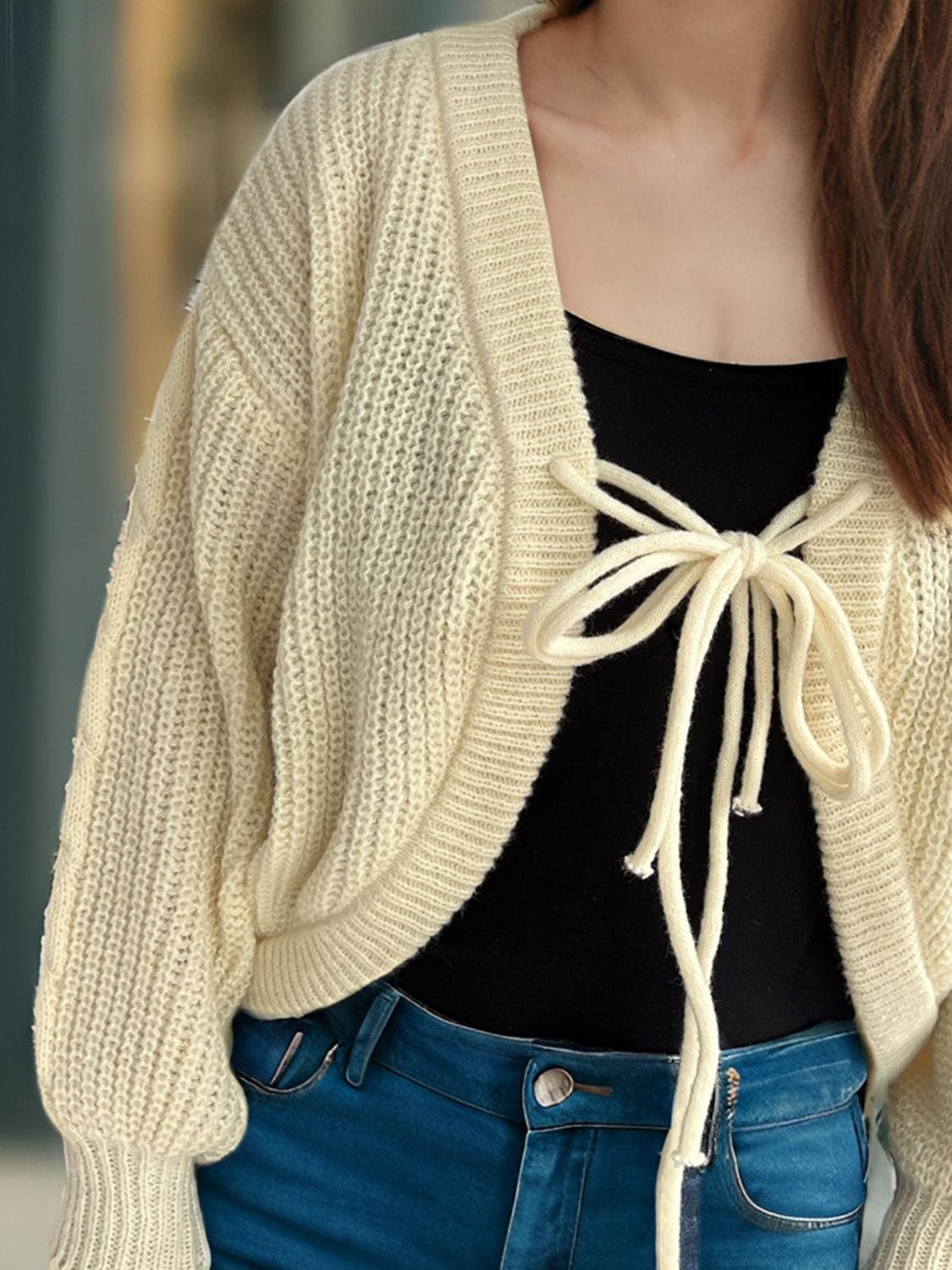 Tied Dropped Shoulder Long Sleeve Cardigan - Trendsi