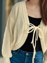 Tied Dropped Shoulder Long Sleeve Cardigan - Trendsi