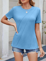 Round Neck Short Sleeve T-Shirt - Trendsi - Flyclothing LLC