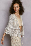 POL Floral Lace Short Sleeve Crochet Cardigan with Tassel Tie - Trendsi - Flyclothing LLC