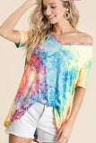BiBi Tie Dye Print Jersey V Neck Top - Trendsi - Flyclothing LLC