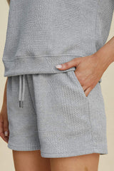 Double Take Full Size Texture Short Sleeve Top and Shorts Set - Trendsi - Flyclothing LLC