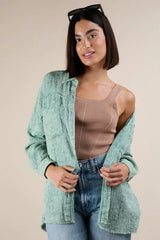 VERY J Mineral Washed Gauze Button Down Shirt - Trendsi - Flyclothing LLC