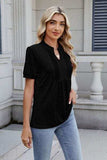 Notched Short Sleeve Top - Trendsi - Flyclothing LLC