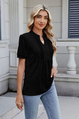 Notched Short Sleeve Top - Trendsi