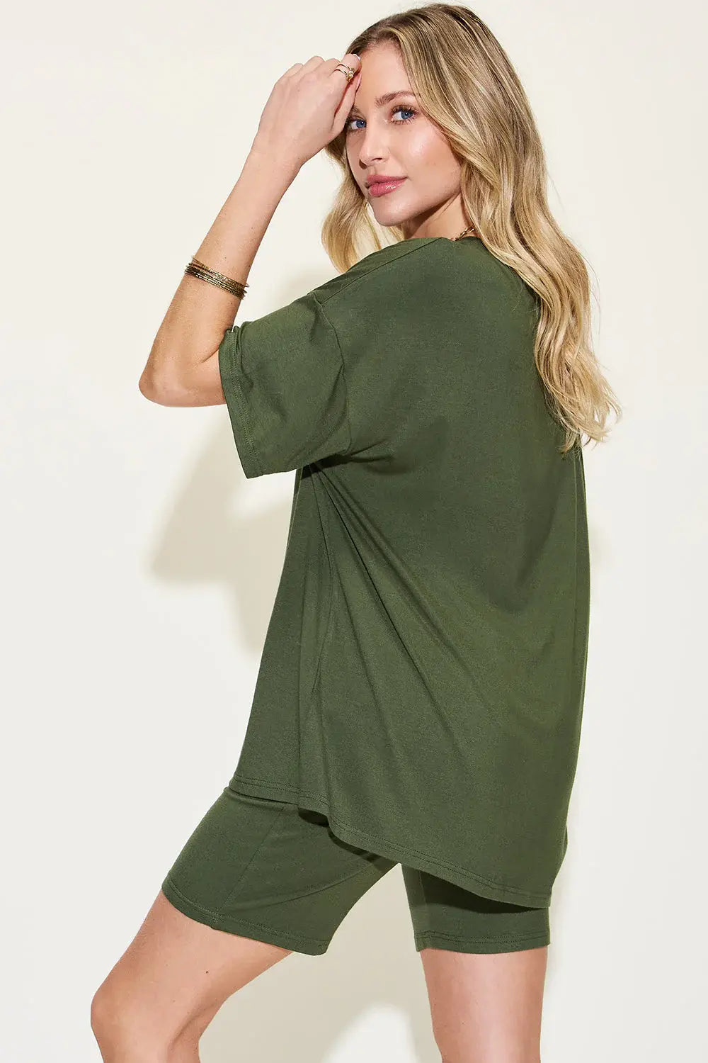 Basic Bae Full Size V-Neck Drop Shoulder T-Shirt and Shorts Set - ShopBasicbae - Flyclothing LLC