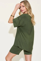 Basic Bae Full Size V-Neck Drop Shoulder T-Shirt and Shorts Set - ShopBasicbae - Flyclothing LLC