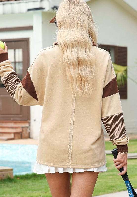 Color Block Johnny Collar Long Sleeve Sweatshirt - Trendsi - Flyclothing LLC