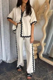 Contrast Trim Half Sleeve Top and Pants Set - Trendsi