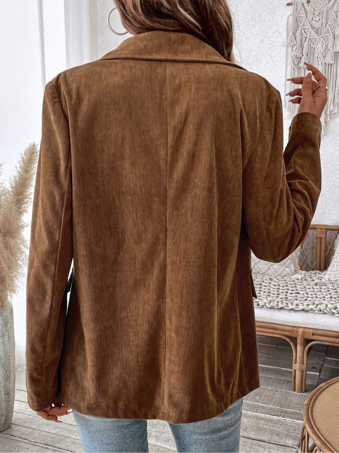 Perfee Decorative Pocket Flap Lapel Collar Long Sleeve Outerwear - Trendsi - Flyclothing LLC