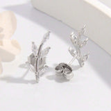 925 Sterling Silver Zircon Leaf Shape Earrings - Trendsi - Flyclothing LLC