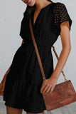 Eyelet Notched Short Sleeve Mini Dress - Trendsi - Flyclothing LLC