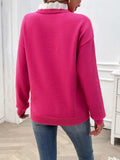 Lace Detail Notched Long Sleeve Sweater - Trendsi - Flyclothing LLC