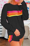 Full Size Contrast Striped Round Neck Top and Shorts Set - Trendsi - Flyclothing LLC