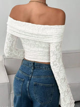 Lace Off-Shoulder Long Sleeve Top - Trendsi - Flyclothing LLC