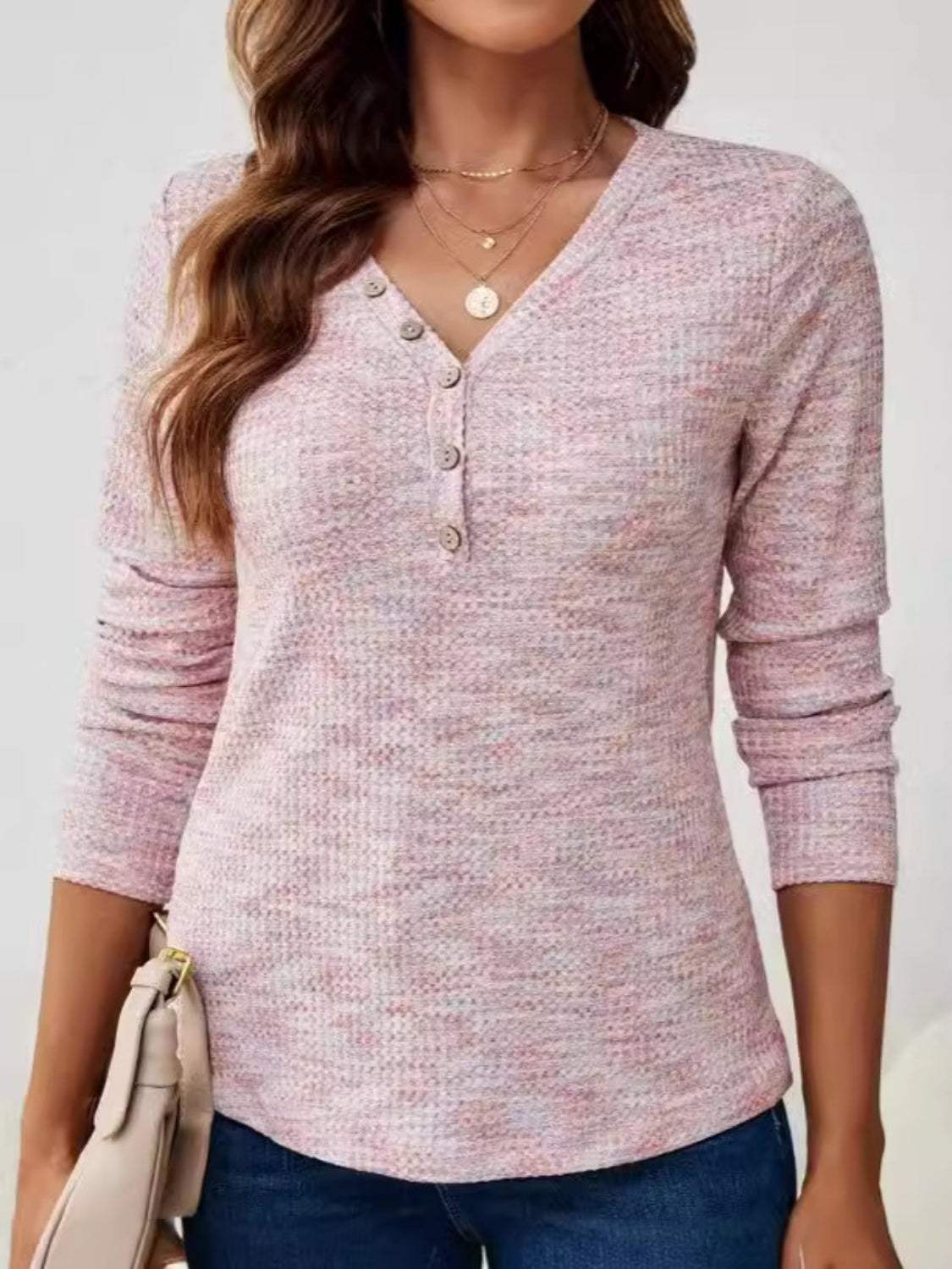 V-Neck Long Sleeve T-Shirt - Trendsi - Flyclothing LLC