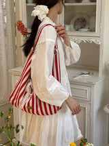 Striped Canvas Tote Bag - Trendsi - Flyclothing LLC