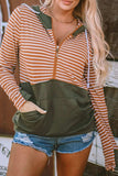 Drawstring Stripe Half Zip Long Sleeve Hoodie - Trendsi - Flyclothing LLC