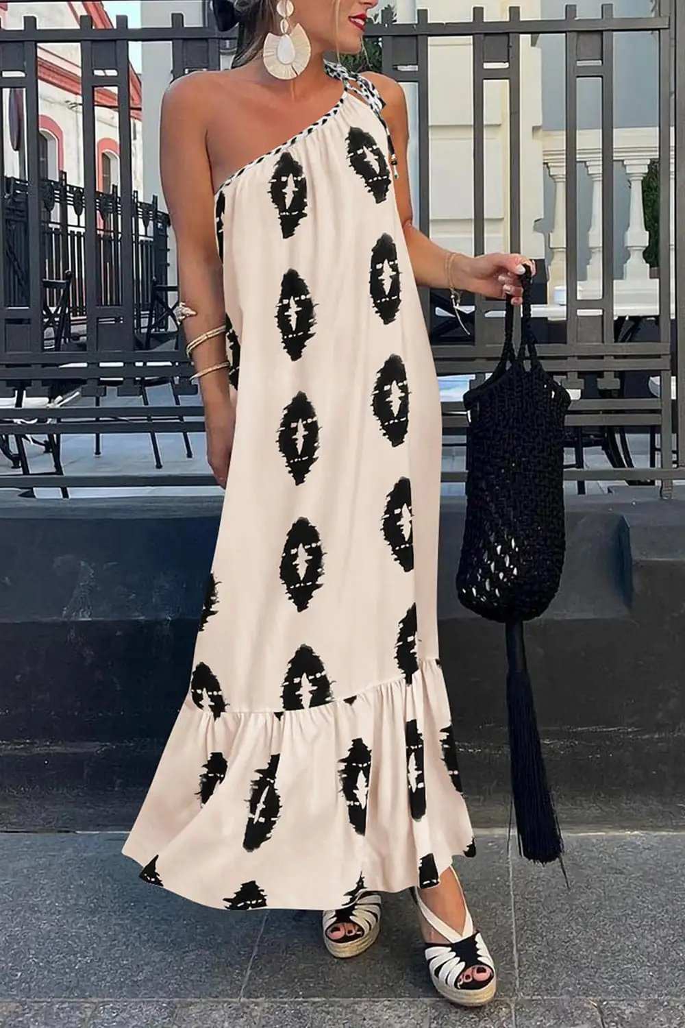 Printed Single Shoulder Maxi Dress - Trendsi - Flyclothing LLC