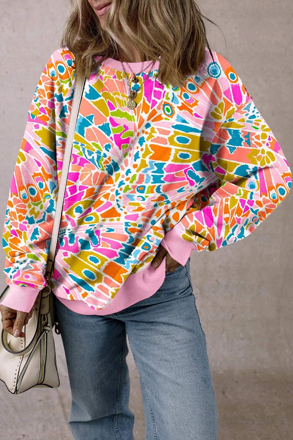 Printed Round Neck Long Sleeve Sweatshirt - Trendsi - Flyclothing LLC