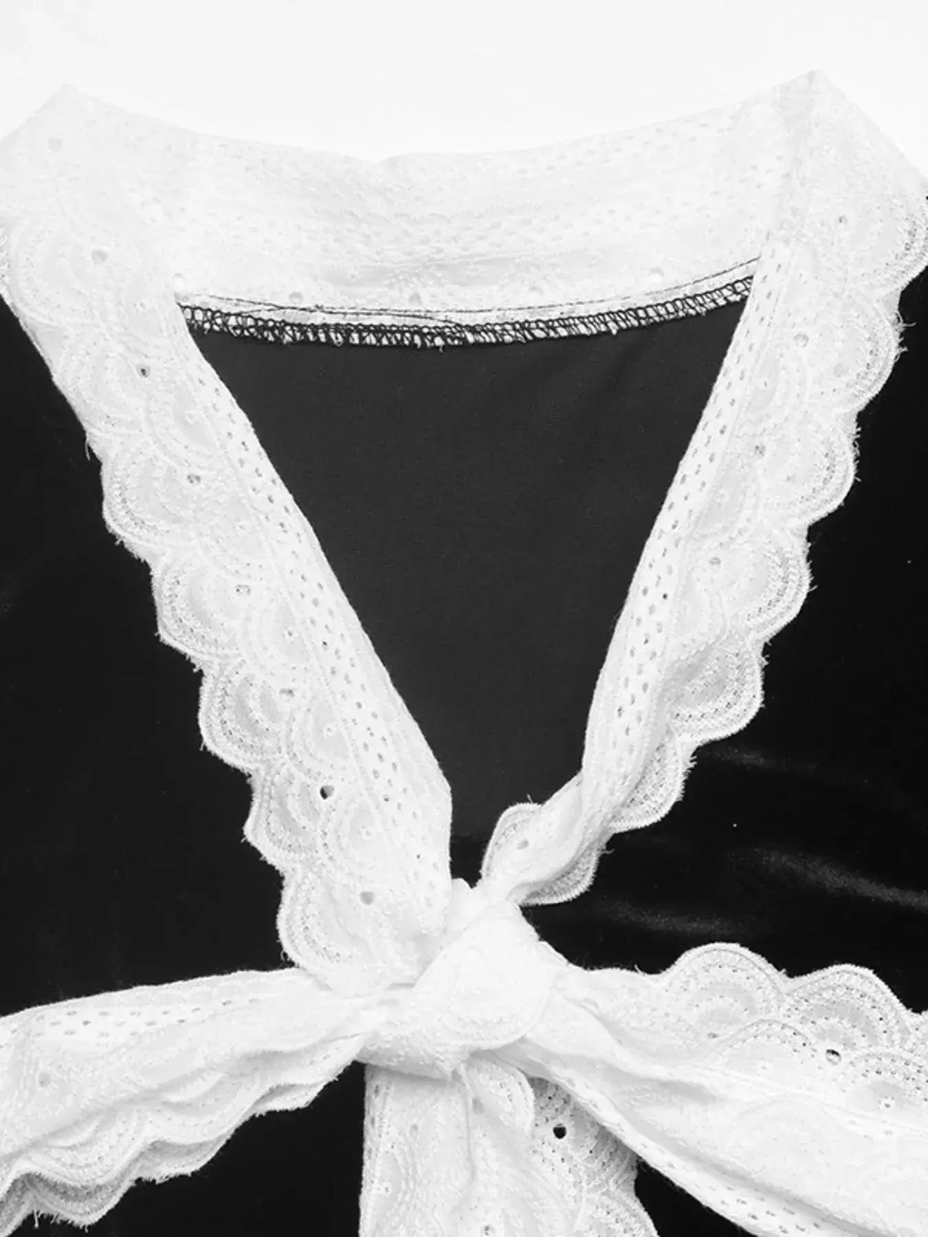 Lace Bow Tie Velvet Blouse - Trendsi - Flyclothing LLC