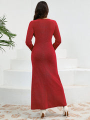 Ruched Round Neck Long Sleeve Dress - Trendsi