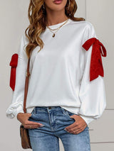 Perfee Bow Round Neck Long Sleeve Sweatshirt - Trendsi - Flyclothing LLC
