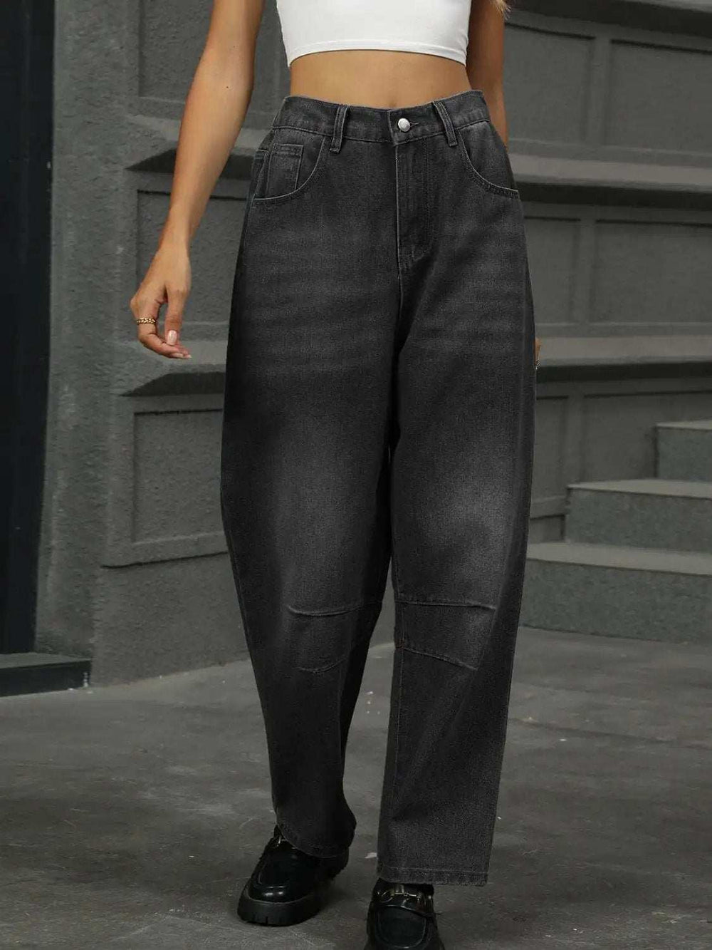 Half Elastic Waist Straight Leg Jeans - Trendsi - Flyclothing LLC