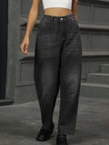 Half Elastic Waist Straight Leg Jeans - Trendsi - Flyclothing LLC