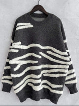 Contrast Round Neck Long Sleeve Sweater - Trendsi - Flyclothing LLC