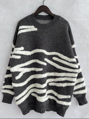 Contrast Round Neck Long Sleeve Sweater - Trendsi