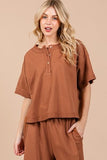 Ces Femme Half Button Half Sleeve Top and Pants Set - Trendsi