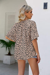 Leopard Notched Half Sleeve Blouse - Trendsi - Flyclothing LLC