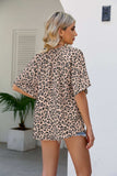 Leopard Notched Half Sleeve Blouse - Trendsi - Flyclothing LLC