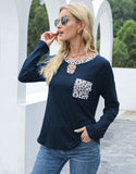 Cutout Leopard Round Neck Long Sleeve T-Shirt - Trendsi