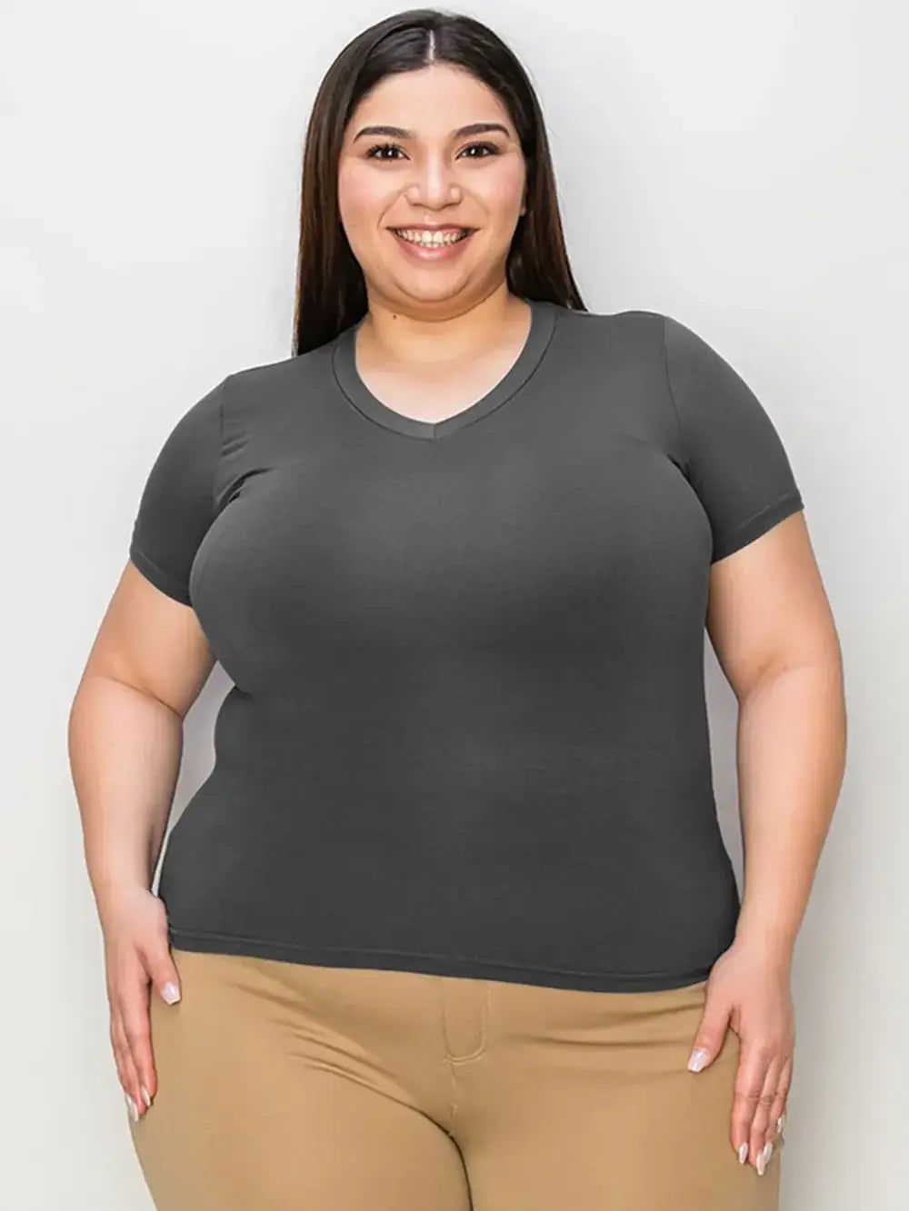 Basic Bae Full Size V-Neck High-Low T-Shirt - Trendsi - Flyclothing LLC