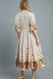Umgee Printed Smocked Waist Flounce Sleeve Midi Dress - Trendsi