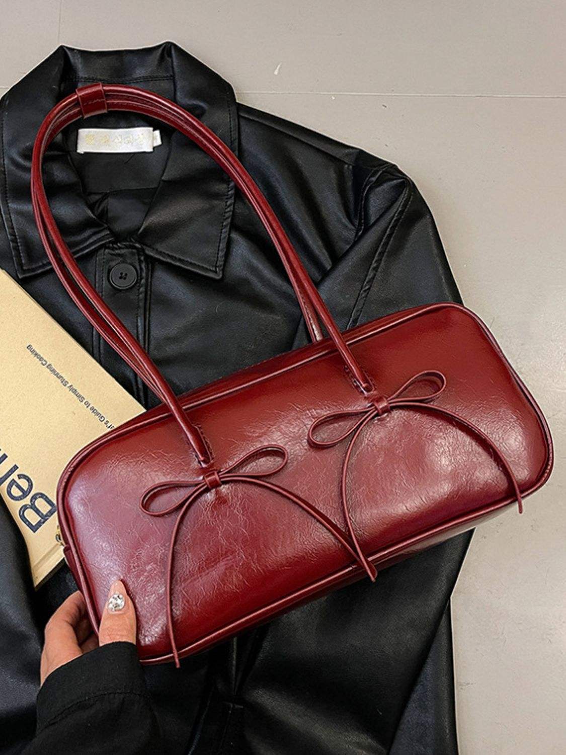 PU Leather Bow Trim Shoulder Bag - Trendsi - Flyclothing LLC