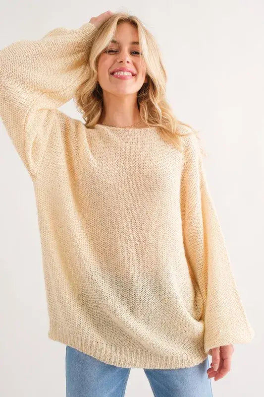 And The Why Sequined Light Weight Pullover Sweater - Trendsi - Flyclothing LLC
