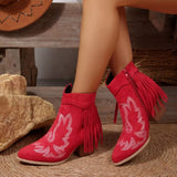 Fringe Point Toe Block Heels Boots - Trendsi - Flyclothing LLC