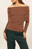 HYFVE Fuzzy Off Shoulder Textured Knit Top - Trendsi - Flyclothing LLC