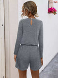 Long Sleeve Drawstring Romper - Trendsi - Flyclothing LLC