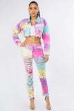 American Bazi Distressed Back Cropped Denim Jacket - Trendsi