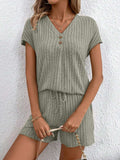 Ribbed V-Neck Top and Shorts Set - Trendsi - Flyclothing LLC