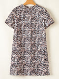 Leopard Round Neck Short Sleeve Mini Dress - Trendsi