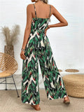 Tropical Print Spaghetti Strap Wide Leg Jumpsuit - Trendsi