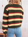 Striped Round Neck Long Sleeve Sweater - Trendsi - Flyclothing LLC