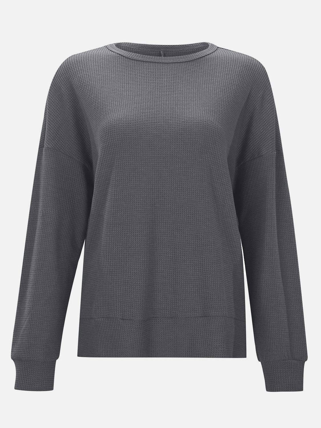Side Slit Round Neck Long Sleeve T-Shirt - Trendsi - Flyclothing LLC
