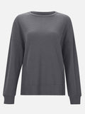 Side Slit Round Neck Long Sleeve T-Shirt - Trendsi
